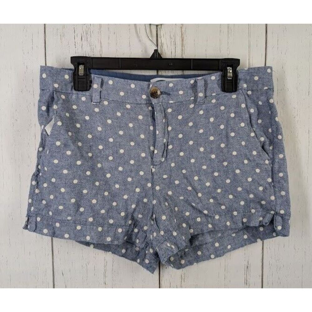 Old Navy Size 10 Mid Rise Linen Everyday Short Blue White Polka Dots
